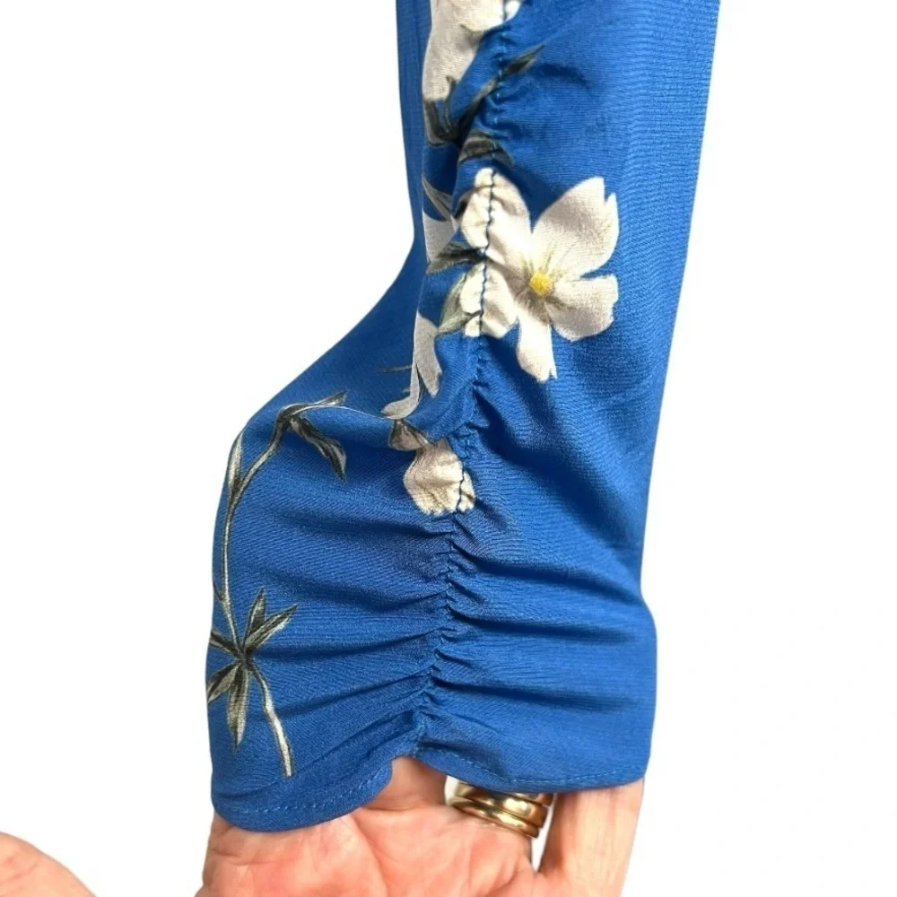 Intermix Mariabella Blue Silk Floral Long Sleeve Scoop Neck Dress Women’s 0 - Picture 9 of 12